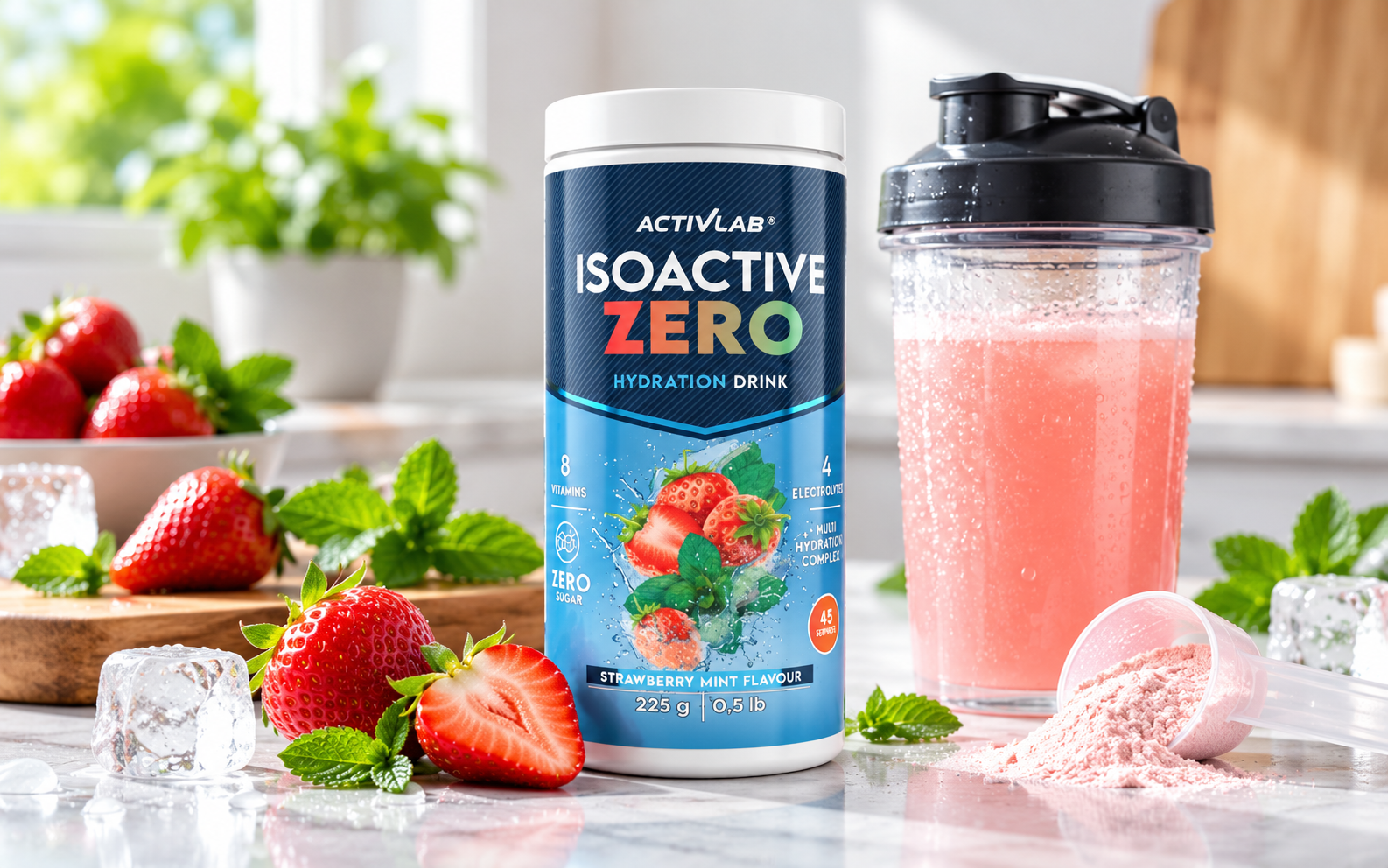 Activlab Isoactive Zero полуниця-м’ята з шейкером і мірною ложкою